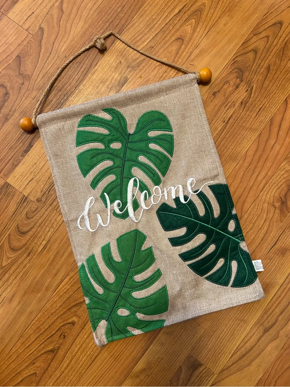 Hosta leaf Welcome Tropical Wall Hanging Banner - Green
